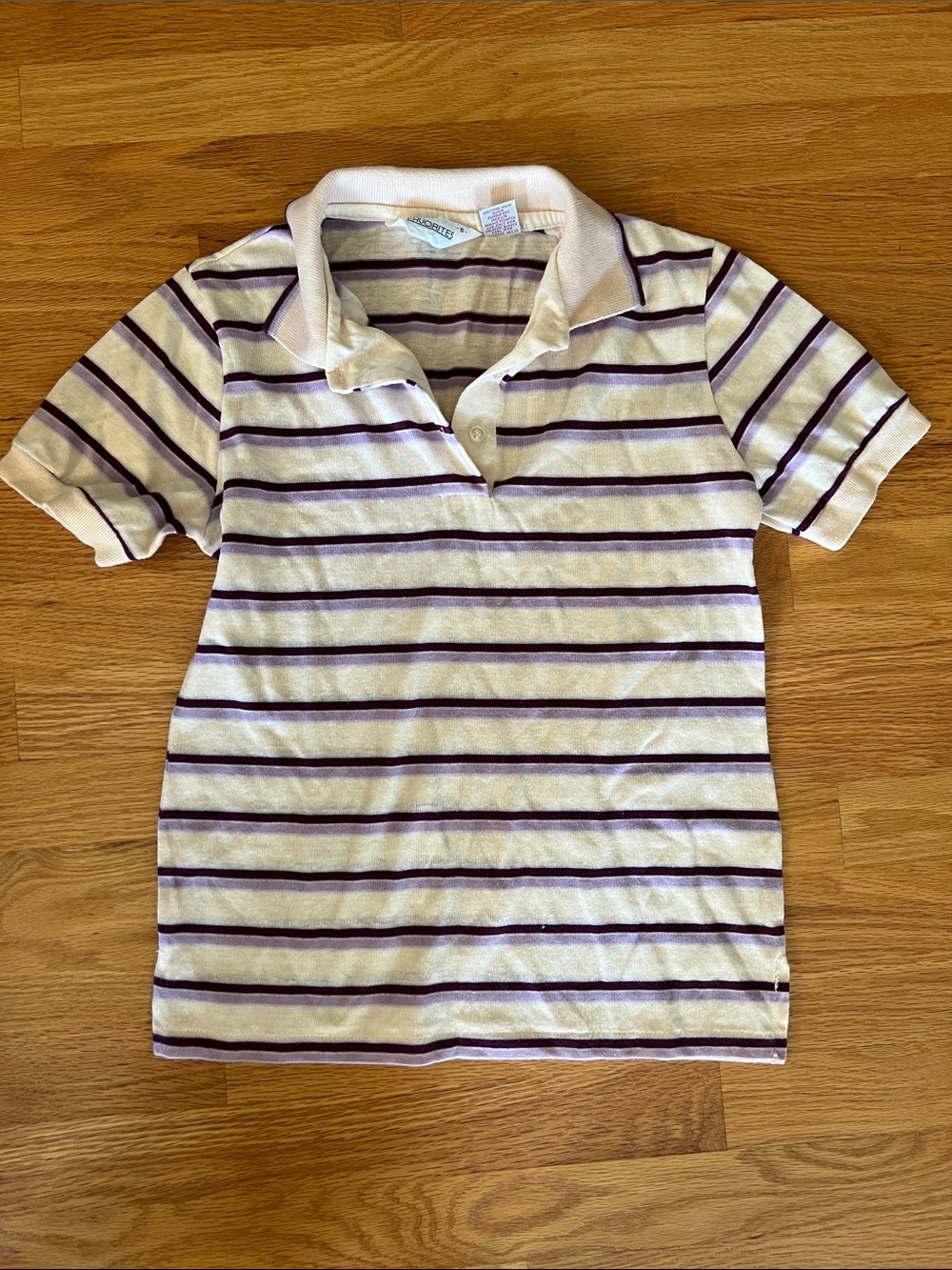Vintage Favorites Striped Cream and Purple Polo Shirt Womens small